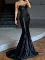 Delicate Sheath Sweetheart Appliques Lace Sweep Train Silk Like Satin Corset Prom Dress