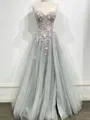 Glamorous A-line Sweetheart Appliques Lace Floor-Length Tulle Corset Prom Dress
