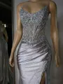 Graceful Sheath Straight Appliques Lace Sweep Train Corset Prom Dress