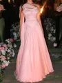 Grand A-line Straight Pleated Floor-Length 30D Chiffon Corset Prom Dress