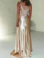Breathtaking Sheath Straps Sequin Sweep Train Silk Like Satin Corset Prom Dress