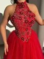 Mesmerizing A-line Halter Beading Floor-Length Tulle Corset Prom Dress
