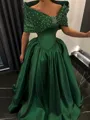 Aristocratic A-line Off-the-Shoulder Beading Floor-Length Satin Corset Prom Dress