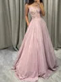 Extravagant A-line Spaghetti Straps Appliques Lace Sweep Train Corset Prom Dress