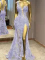 Glam Sheath One-Shoulder Appliques Lace Floor-Length Tulle Prom Dress