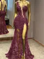 Glam Sheath One-Shoulder Appliques Lace Floor-Length Tulle Prom Dress