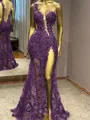 Glam Sheath One-Shoulder Appliques Lace Floor-Length Tulle Prom Dress