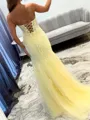 Hot Sheath Sweetheart Appliques Lace Sweep Train Tulle Prom Dress