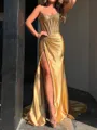 Stunning Sheath Sweetheart Pleated Court Train Silk Like Satin Corset Prom Dress