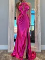 Grand Sheath Halter Pleated Court Train Prom Dress