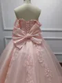 Luxurious Ball-Gown Off-the-Shoulder Short Sleeves Appliques Lace Sweep Train Tulle Corset Prom Dress