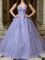 Show-stopping Ball-Gown Sweetheart Appliques Lace Chapel Train Tulle Corset Prom Dress