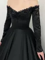 Captivating Ball-Gown Off-the-Shoulder Long Sleeves Appliques Lace Court Train Tulle Corset Prom Dress