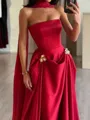 Aristocratic A-line Straight Pleated Sweep Train Silk Like Satin Corset Prom Dress