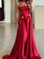 Aristocratic A-line Straight Pleated Sweep Train Silk Like Satin Corset Prom Dress
