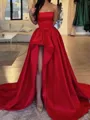 Splendiferous A-line Straight Ruffles Court Train Satin Corset Prom Dress
