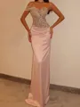 Extravagant Sheath One-Shoulder Beading Floor-Length Silk Like Satin Corset Prom Dress