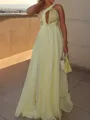 Unique A-line One-Shoulder Appliques Lace Floor-Length Chiffon Prom Dress