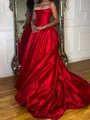 Grand Ball-Gown Sweetheart Beading Court Train Satin Corset Prom Dress