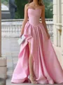 Enchanting A-line Straight Pleated Floor-Length Satin Corset Prom Dress