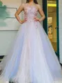 Show-stopping A-line One-Shoulder Appliques Lace Floor-Length Tulle Prom Dress