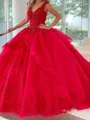 Striking Ball-Gown V-Neck Appliques Lace Floor-Length Tulle Corset Prom Dress