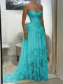 Aristocratic A-line Sweetheart Appliques Lace Sweep Train Chiffon Corset Prom Dress