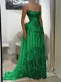 Aristocratic A-line Sweetheart Appliques Lace Sweep Train Chiffon Corset Prom Dress