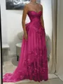 Aristocratic A-line Sweetheart Appliques Lace Sweep Train Chiffon Corset Prom Dress