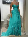 Aristocratic A-line Sweetheart Appliques Lace Sweep Train Chiffon Corset Prom Dress