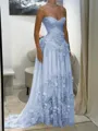 Aristocratic A-line Sweetheart Appliques Lace Sweep Train Chiffon Corset Prom Dress
