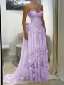 Aristocratic A-line Sweetheart Appliques Lace Sweep Train Chiffon Corset Prom Dress