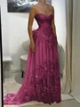 Aristocratic A-line Sweetheart Appliques Lace Sweep Train Chiffon Corset Prom Dress