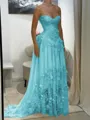 Aristocratic A-line Sweetheart Appliques Lace Sweep Train Chiffon Corset Prom Dress