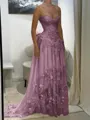 Aristocratic A-line Sweetheart Appliques Lace Sweep Train Chiffon Corset Prom Dress