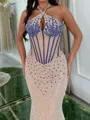 Stunning Sheath Halter Beading Sweep Train Corset Prom Dress