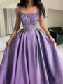 Glam A-line Square Ruffles Floor-Length Corset Prom Dress