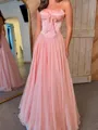 Hot A-line Straight Ruffles Sweep Train Chiffon Corset Prom Dress