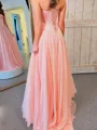 Hot A-line Straight Ruffles Sweep Train Chiffon Corset Prom Dress