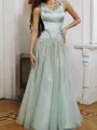Elegant A-line Scoop Ruffles Floor-Length Satin Corset Prom Dress