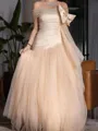 Opulent A-line Cold Shoulder Bow Floor-Length Satin Corset Prom Dress