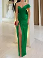 Stunning Sheath One-Shoulder Pleated Floor-Length Chiffon Corset Prom Dress