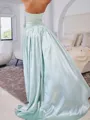 Gorgeous A-line Straight Ruffles Sweep Train Satin Corset Prom Dress