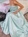 Gorgeous A-line Straight Ruffles Sweep Train Satin Corset Prom Dress