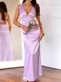 Captivating Sheath V-Neck Pleated Floor-Length Silk like Satin Corset Prom Dress