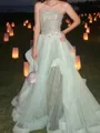 Glamorous A-line Straight Cascading Ruffles Floor-Length Tulle Prom Dress