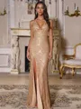 Exquisite Sheath Halter Sequin Floor-Length Sequins Prom Dress