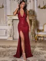Stunning Sheath Halter Sequin Sweep Train Sequins Prom Dress