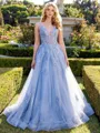 Graceful A-line Sweetheart Appliques Lace Sweep Train Tulle Corset Prom Dress