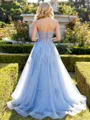 Graceful A-line Sweetheart Appliques Lace Sweep Train Tulle Corset Prom Dress